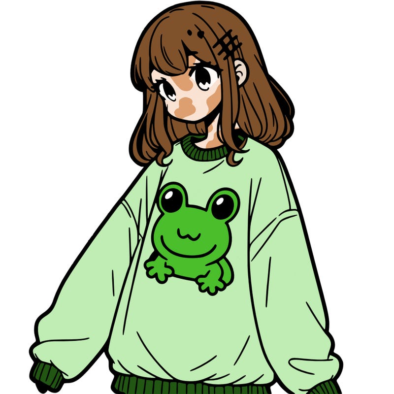 girl wearing frogging sweatshirt
