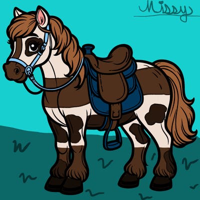 horses with saddle and bridle