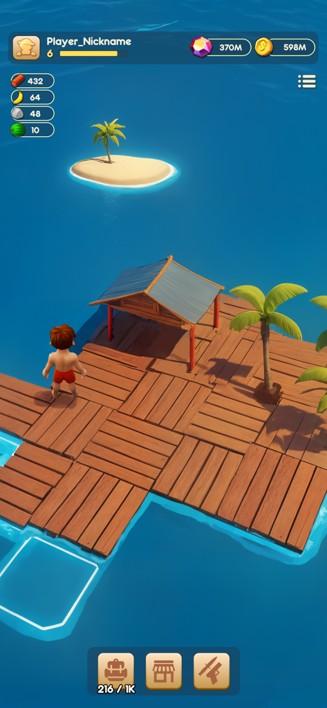 Raft® Survival Adventure Quest - Personaje en una balsa de madera explorando el océano en Raft Survival Adventure Quest