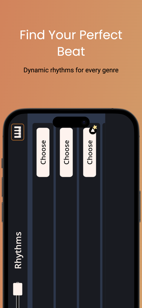 Simple Arranger Keyboard - Una pantalla de smartphone que muestra el menú de selección de ritmos de la aplicación Teclado Arreglista Simple.