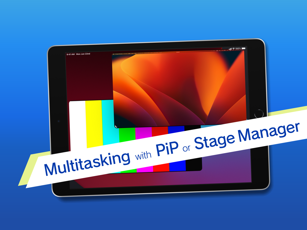 iPad showing EasyCAM app with Picture-in-Picture and Stage Manager multitasking features