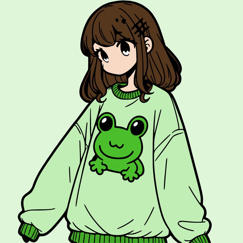 girl wearing frogging sweatshirt