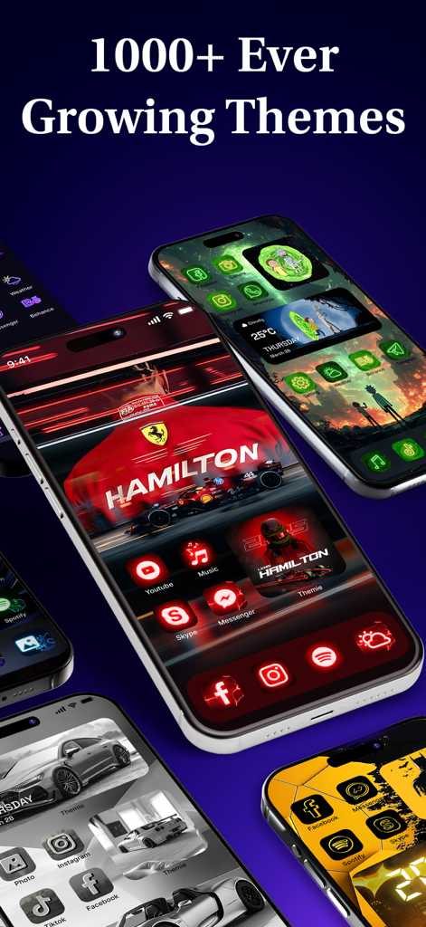 Themie: Wallpapers & Theme - Themieアプリからの様々なカスタム美的テーマと壁紙を表示する複数のiPhone