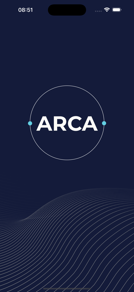 ARCA Movil mobile app loading screen with official logo on a dark blue background