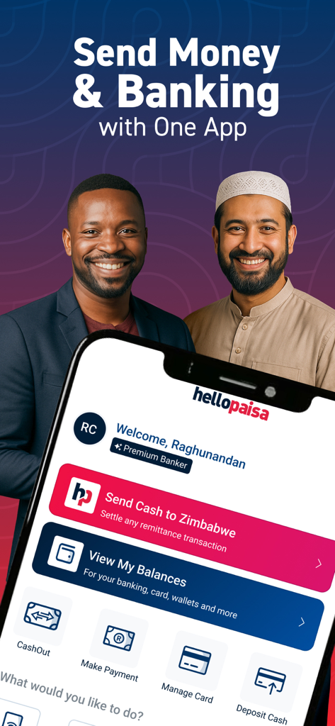 Hello Paisa - Hello Paisa mobile app interface for international money transfers and digital banking features