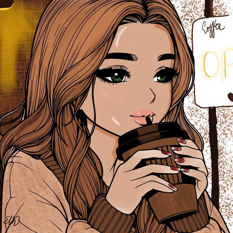 realistic girl drinking coffee