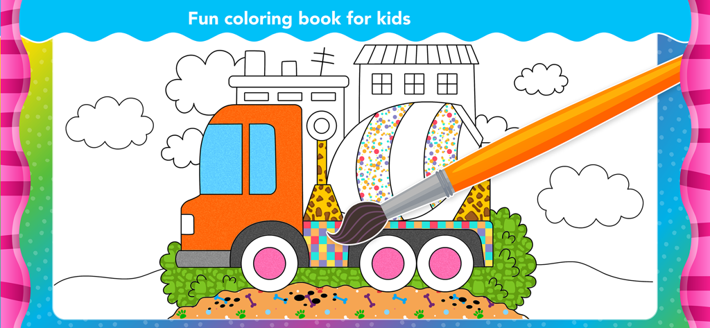 Toddler Coloring Book for Kids - Página para colorir digital de um caminhão betoneira para crianças