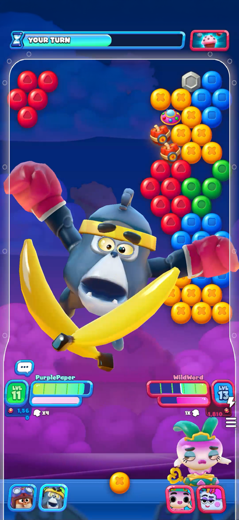 Real time PvP bubble shooter battle with 3D character animations