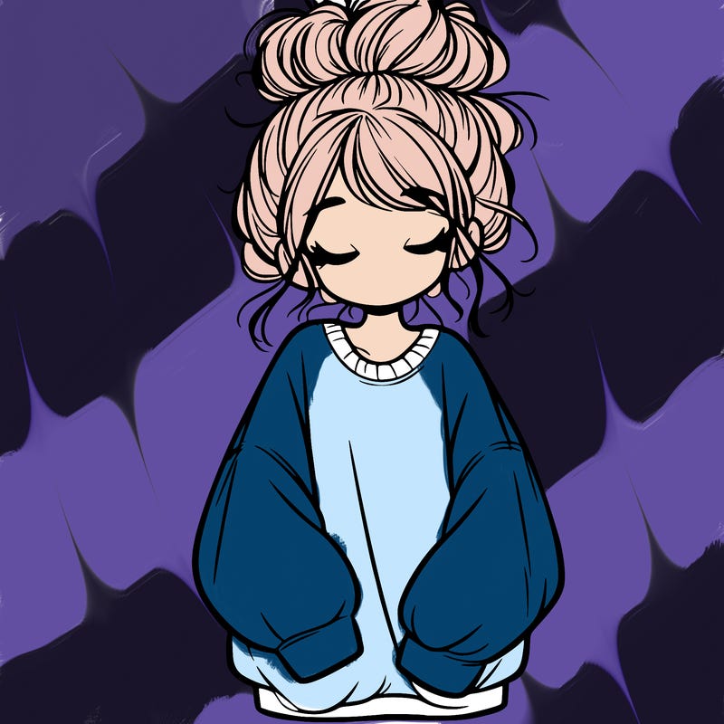 girl with baggy sweatshirt and messy bun