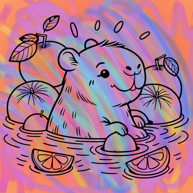 cute capybaras swimming im oranges