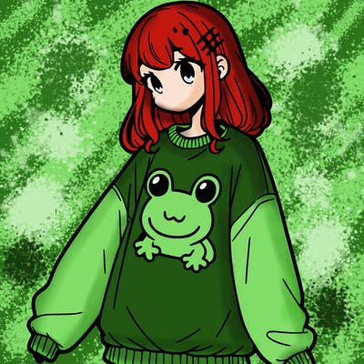girl wearing frogging sweatshirt