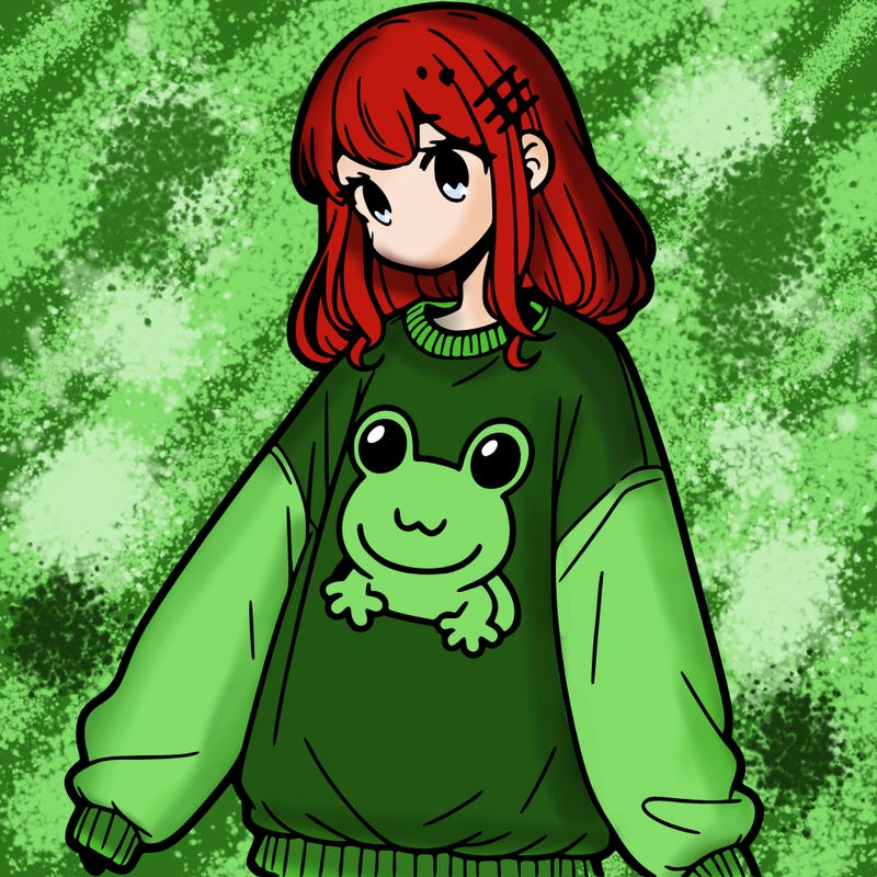 girl wearing frogging sweatshirt