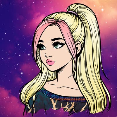 realistic girl with a high ponytail