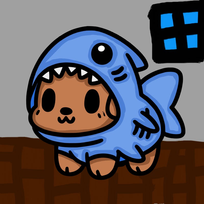 cute dog wearing a shark costume
