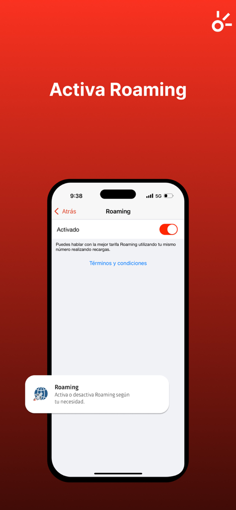 Interface of the Mi Claro app showing the feature to activate international roaming services