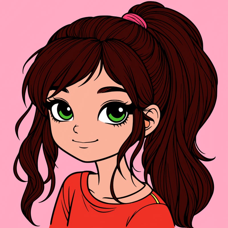 realistic girl with ponytail