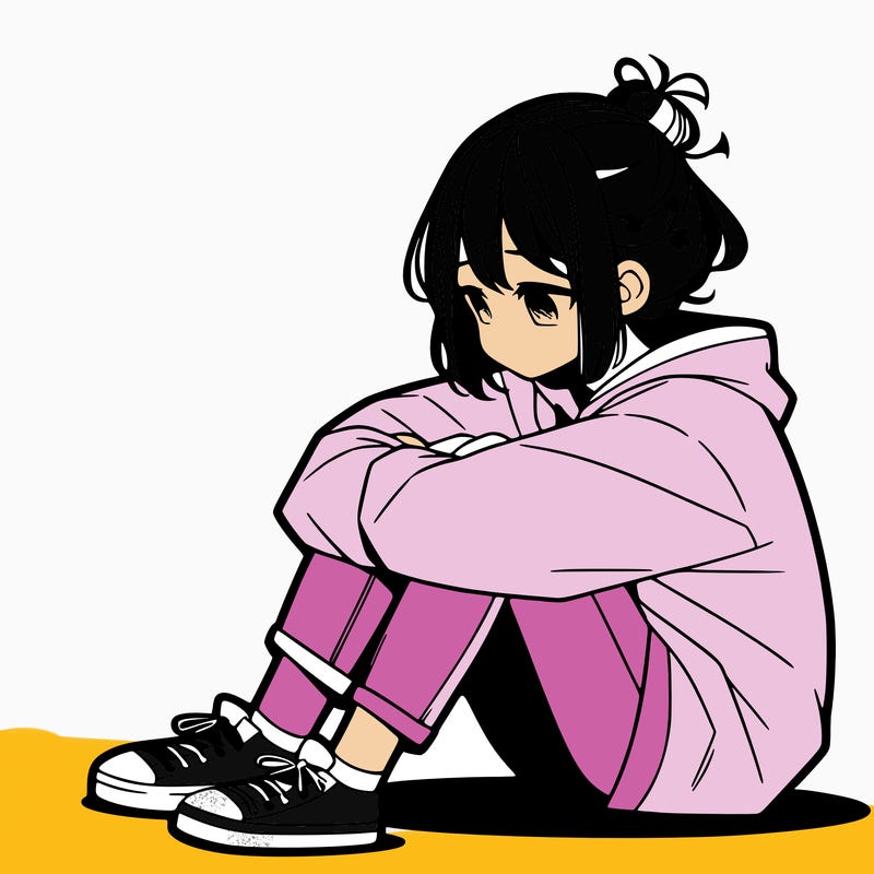 sad anime girl sitting alone