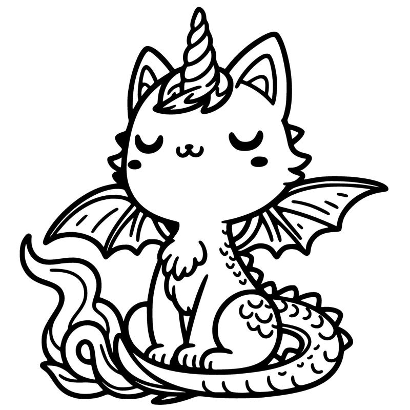 a cat with dragon wings and a unicorn horn