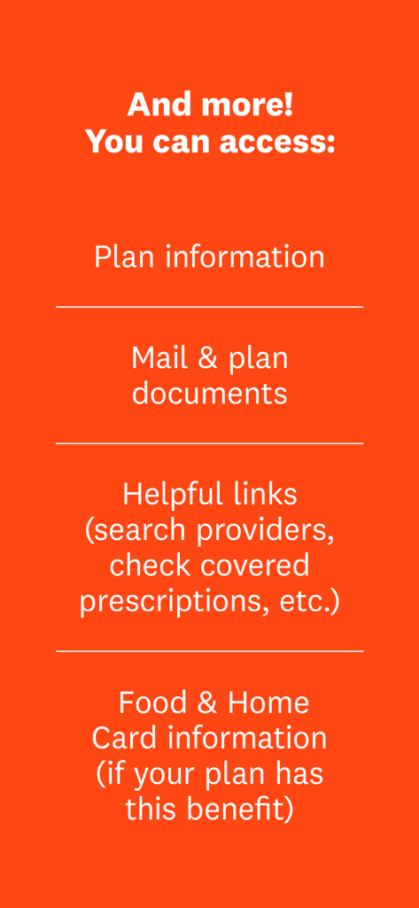 A screen from the MyDevoted app listing access to plan information, mail, documents, and helpful health links.