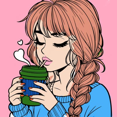 realistic girl drinking coffee