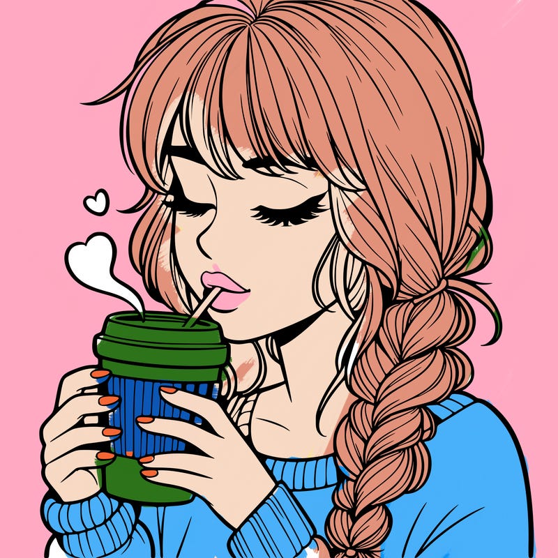 realistic girl drinking coffee