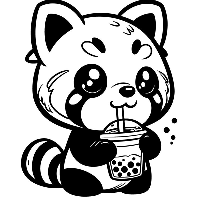 red panda drinking boba