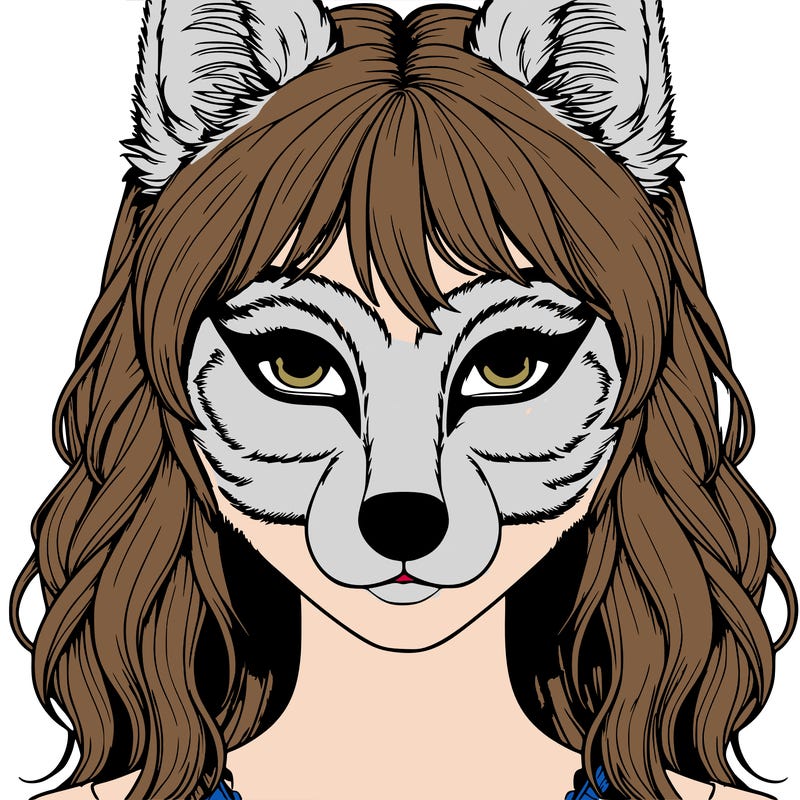 realistic girl with therian wolf mask