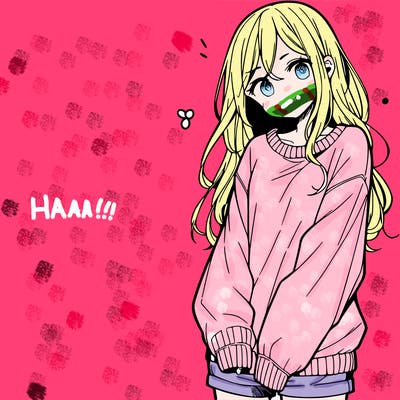 manga teen girl  in a sweater and baggy pants