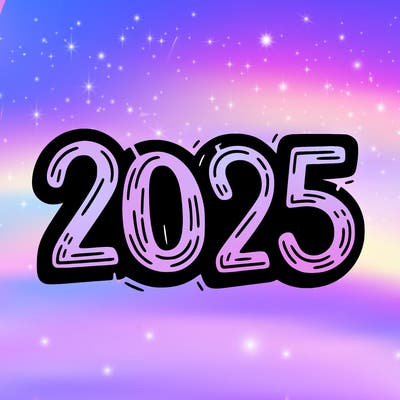 one line scrawled numbers sketch design “2025”