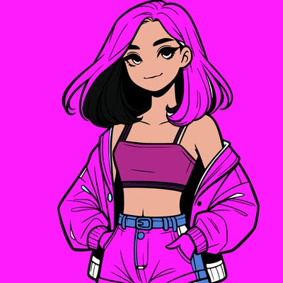 a realistic girl with a crop top and short shorts in an open jacket