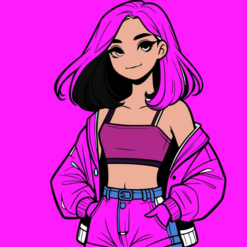 a realistic girl with a crop top and short shorts in an open jacket