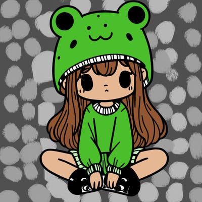 a girl wearing a frog hat and some frog socks