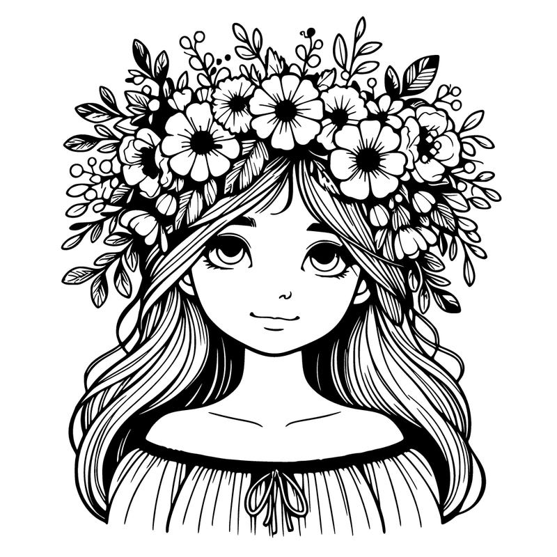girl with flowers crown realistic
