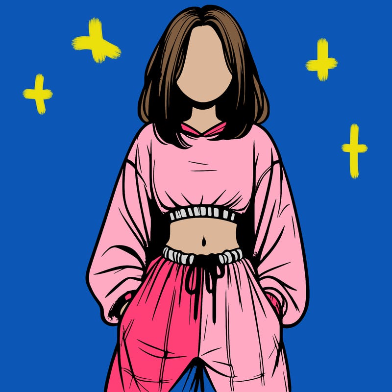 realistic girl faceless with baggy pants and a crop top