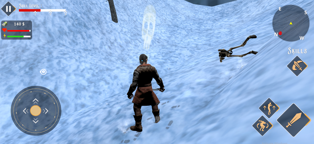 Undead: Sword Fighting Games - Third person gameplay showing a warrior in a snowy landscape from Undead Sword Fighting Games.