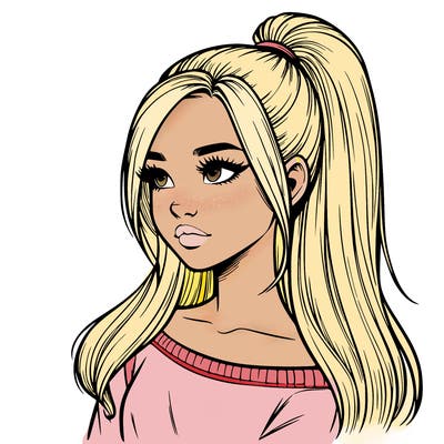 realistic girl with a high ponytail