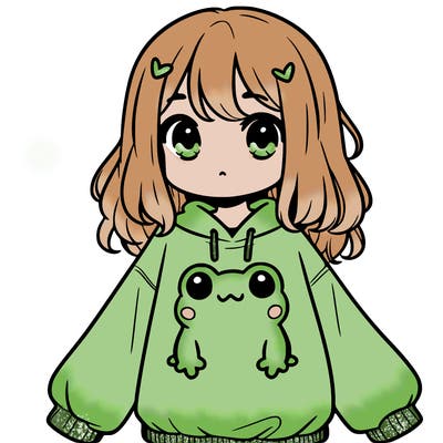 girl wearing frogging sweatshirt