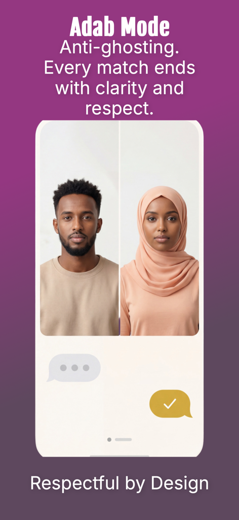 Sahan - Somali Marriage - Sahan app screenshot showing the Adab Mode feature for respectful matchmaking and anti-ghosting in the Somali community