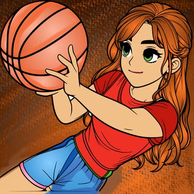 realistic girl playing basketball