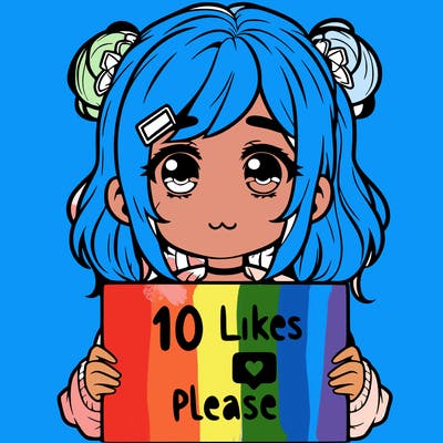 a girl with a sign saying 10 likes please