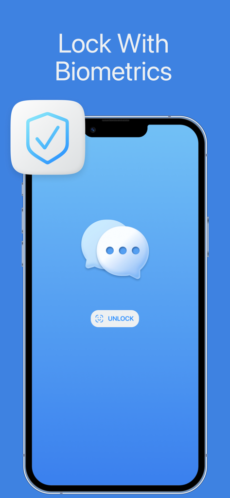 Écran de smartphone affichant la fonction de verrouillage biométrique pour l'application de messagerie Text Us