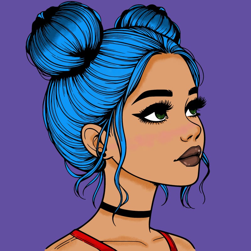 realistic girl with buns on the top of her head