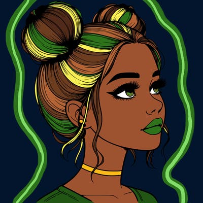 realistic girl with buns on the top of her head