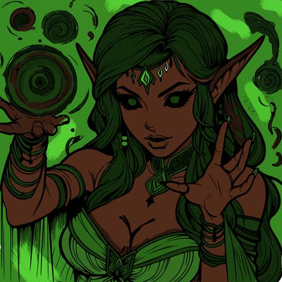 realistic scary beautiful elf sorceress casting spell
