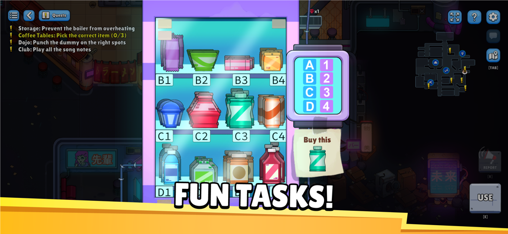 Betrayal.io gameplay screenshot showing a vending machine task