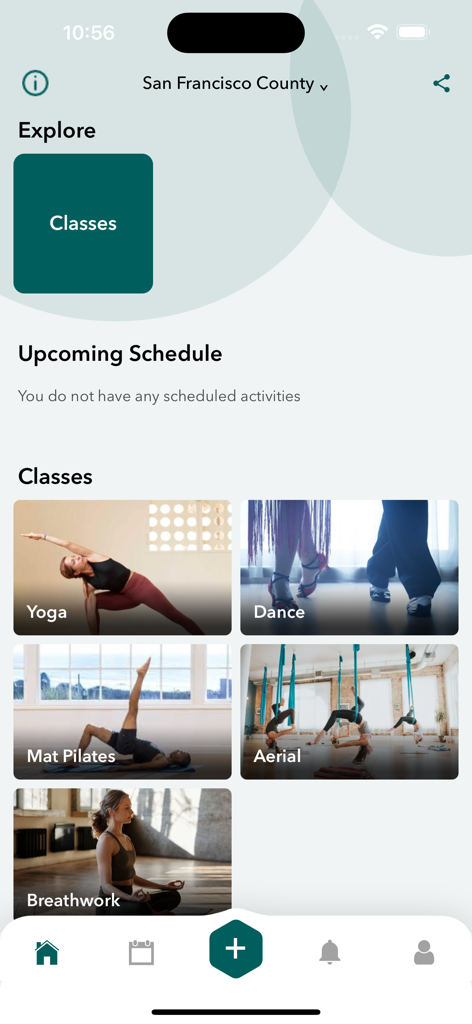 Namat Beirut - Namat Beirut mobile app interface displaying a list of wellness classes including Yoga, Mat Pilates, Dance, Aerial, and Breathwork.