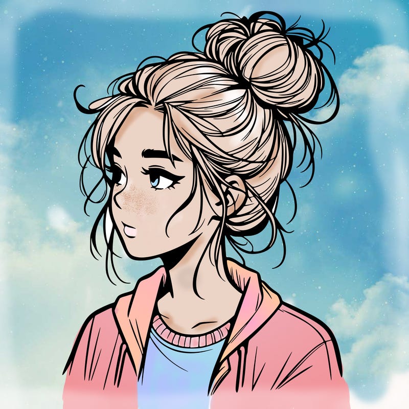 realistic teenage girl with a messy bun
