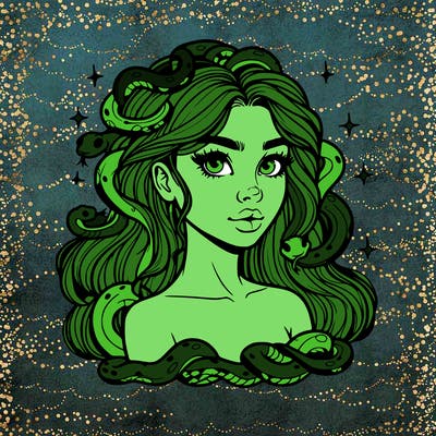 realistic girl with snakes as hair