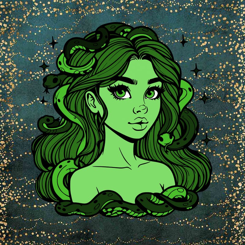 realistic girl with snakes as hair