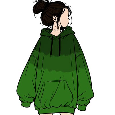 realistic girl with a oversized sweatshirt on and a bun
